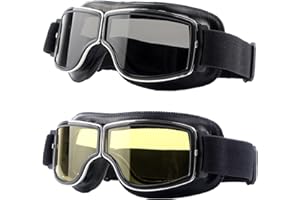 LJDJ Motorcycle Goggles,2 Pack Vintage Anti Fog Pilot PU Leather Glasses Dustproof ATV Off Road Motorbike Helmet Eyewear Protect for Ridding Motorcross Classes Aviator Goggles for Men Women Adult