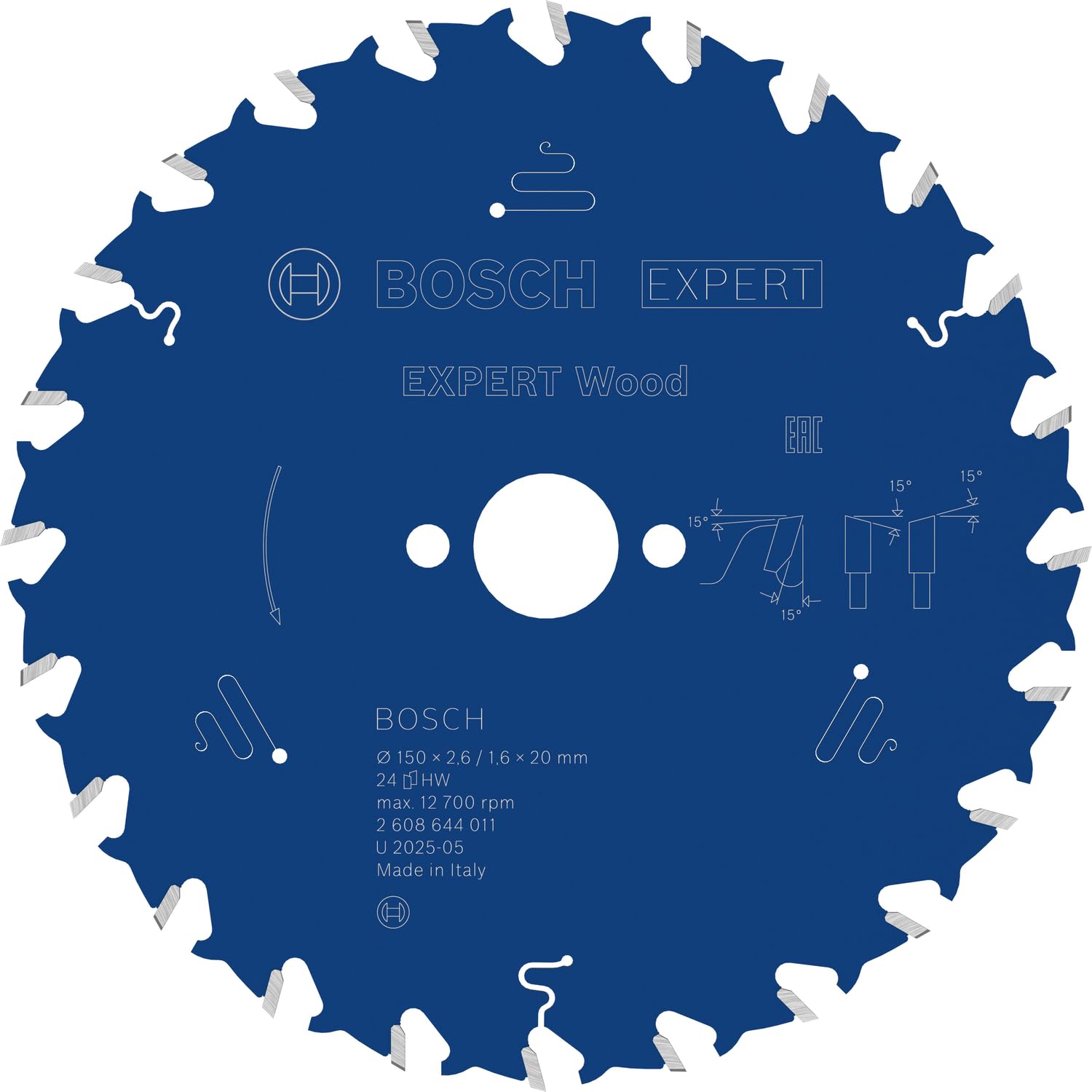 Bosch 1x EXPERT Wood Corded Circular Saw Blade for Handheld Circular Saw (for Softwood, Hardwood, Ø mm, Professional Accessory Hand-Held Corded Circular Saws)