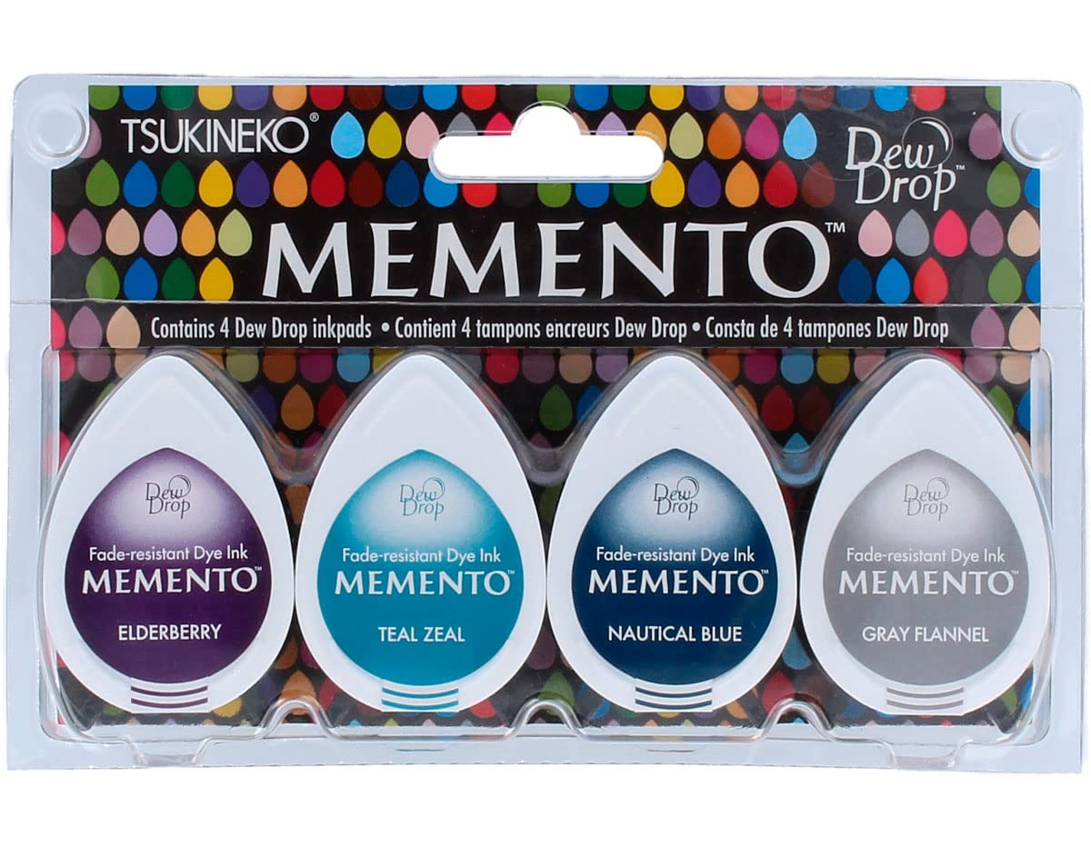 Tsukineko Inks Memento Dew Drop Dye Inkpads 4/Pkg Dolphin Play, Multiple Colours