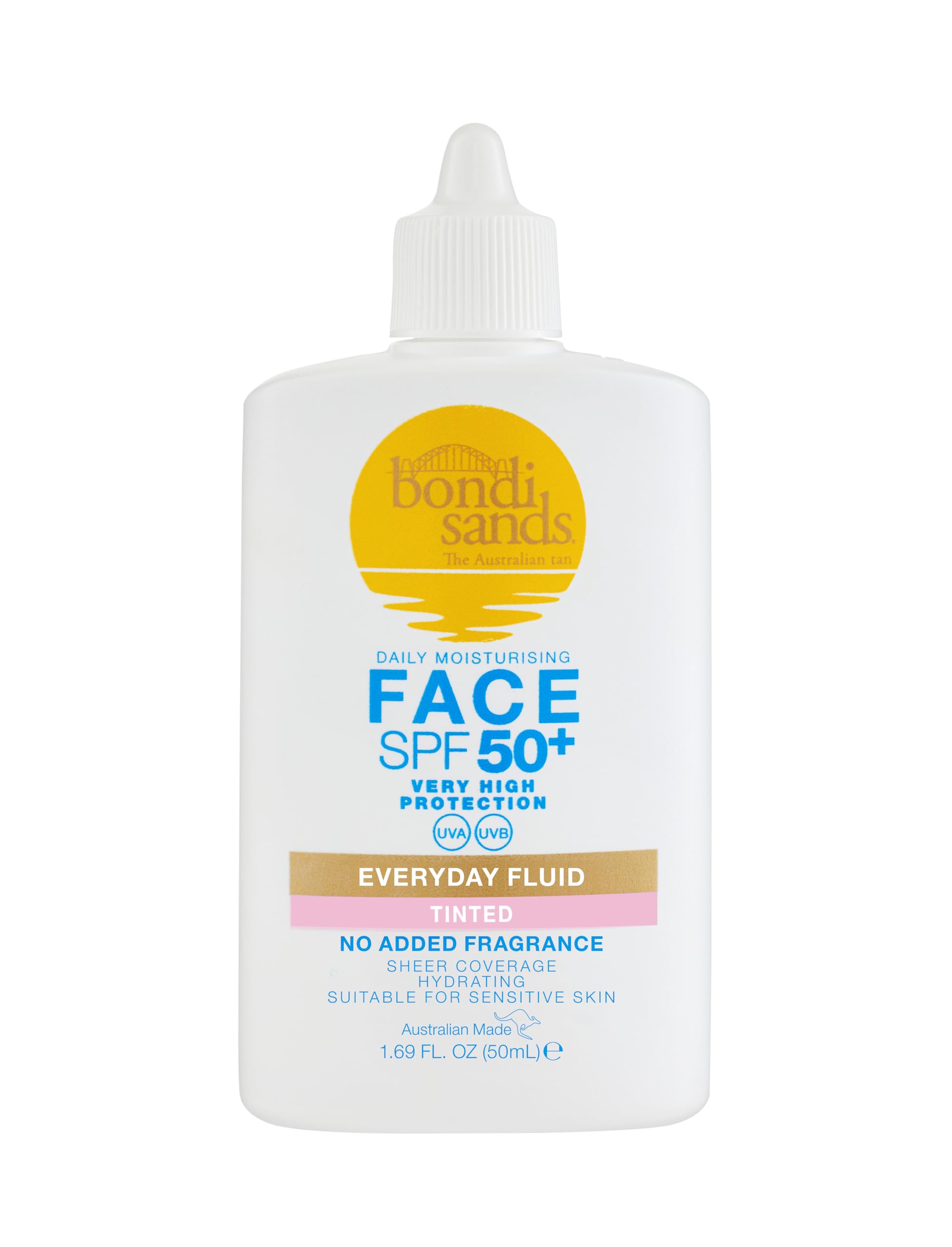 Bondi Sands SPF 50+ Fragrance Free – Tinted Face Fluid 50mL | UVA & UVB Protection | Suitable for Sensitive Skin |Cruelty Free | 50ml/1.69 FL Oz