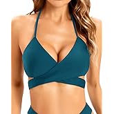 Holipick Bikini Top Halter Women Criss Cross Swim Tops Push Up Bathing Suit Wrap Sexy Bandage Swimsuit Top Only