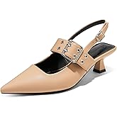 Arromic Kitten Heels for Women Pointed Toe Pumps Mary Jane Low Heel Slingback Heels Punk Style Fashion Shoes for Dating Party Working Dressy