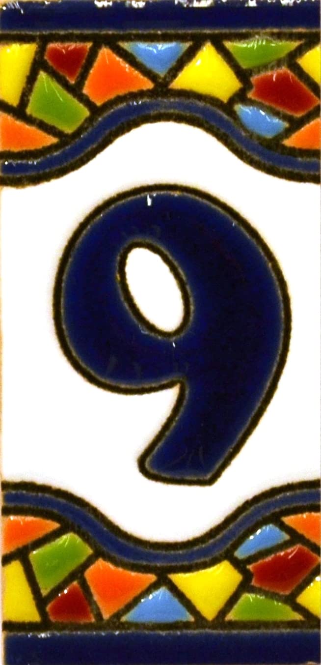 House numbers 3 inch. Handpainted house number tiles for signs, addresses and names. Address numbers for houses. House address numbers and letters. Design MOSAICO MINI 2,87" x 1,38" (NUMBER 9)