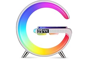 BLINGBIN Wireless Charger Atmosphere Lamp, 2023 New Intelligent LED Table Lamp, Bluetooth Speaker, Dimmable Night Light Touch Lamp Alarm Clock with Music Sync, App Control for Bedroom Home Decor (White)
