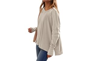 Tankaneo Womens Long Sleeve Workout Tops Oversized Hiking Shirts V Neck Side Split Gym Tunics with Thumb Holes