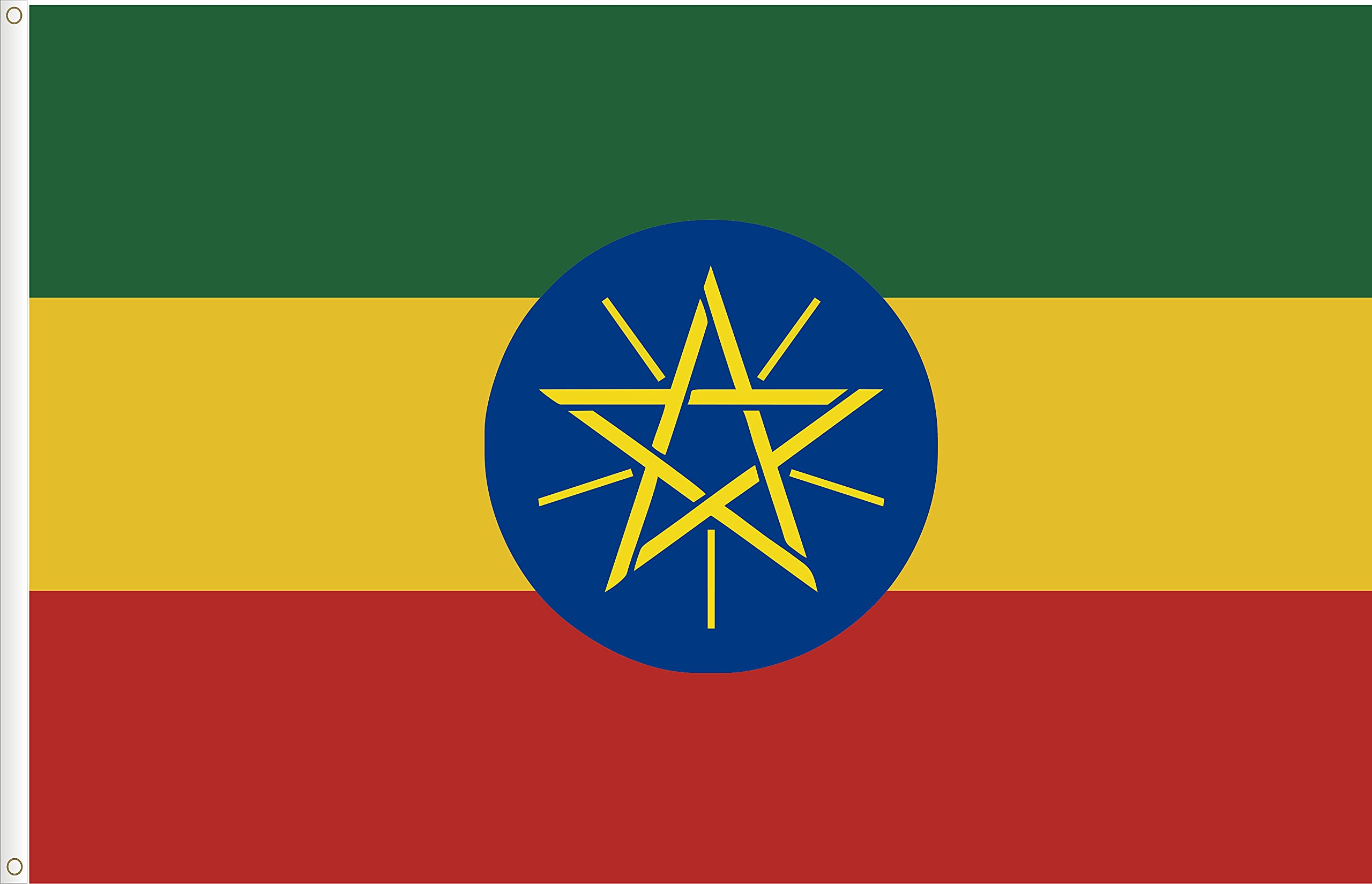 FLAG OF ETHIOPIA. STANDARD SATIN QUALITY. BIG SIZE 150X90