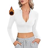 CLOZOZ Long Sleeve Crop Tops for Women Mock Turtleneck Zip Up Sexy Fitted Cropped Shirts Trendy