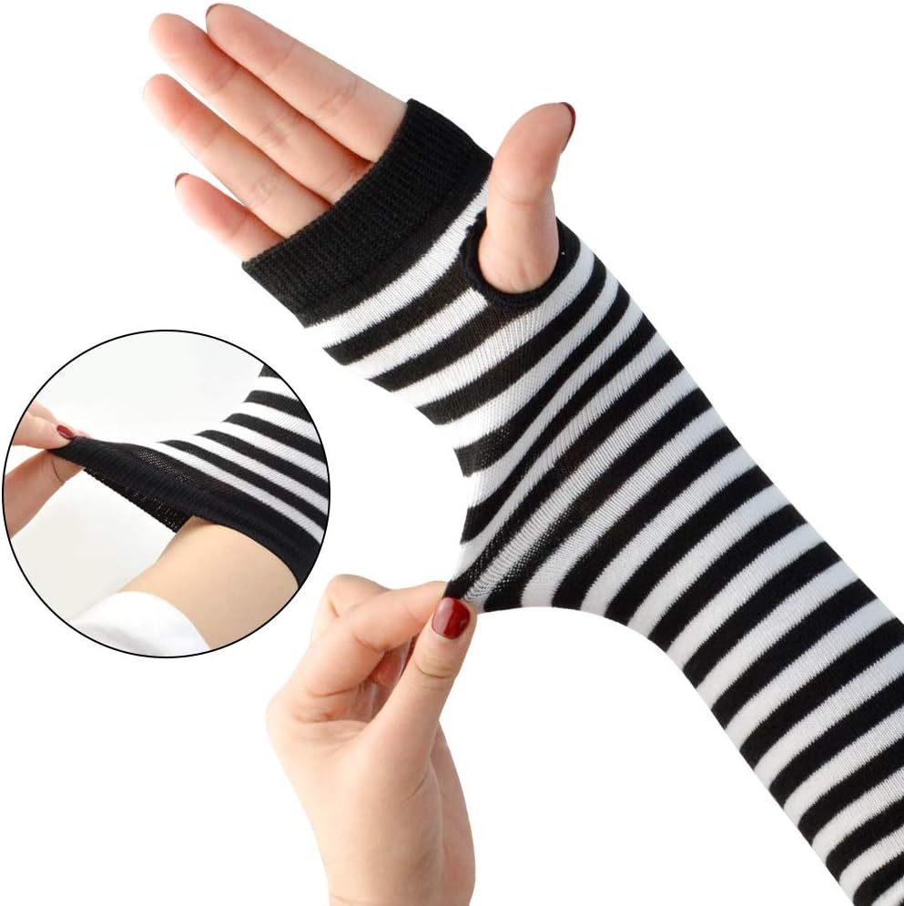 Tongcloud 12 Pairs Women Winter Long Fingerless Gloves Knitted Arm Warmer Thin Knit Thumbhole Stretchy Gloves Elbow Length Gloves Thumb Hole Gloves for Women Girls (Color Set 1, 11.8x3.5''): Health & Personal Care