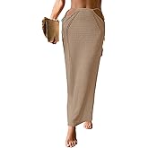BreathSunny Womens Crochet Knit Slim Fit Beach Sarong Summer 2025 Waist Tie Hollow Out Bathing Suit Cover Up Maxi Skirt