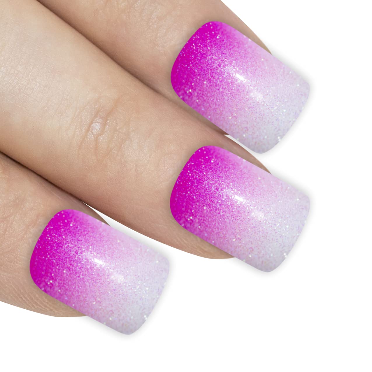 Bling Art False Nails French Fake Gel Ombre Pink Squoval Acrylic 24 Medium Tips