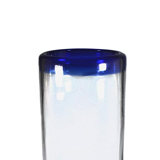 Juego de 4 vasos para agua con borde azul: Amazon.es: Hogar