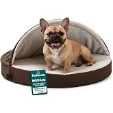 FurHaven Round Orthopedic Dog Bed for Medium Dogs, Egg Crate with a Solid Orthopedic Foam Base with Attached Blanket Hood and Removable Washable Cover, Medium, Sherpa &amp; Suede Snuggery, Espresso