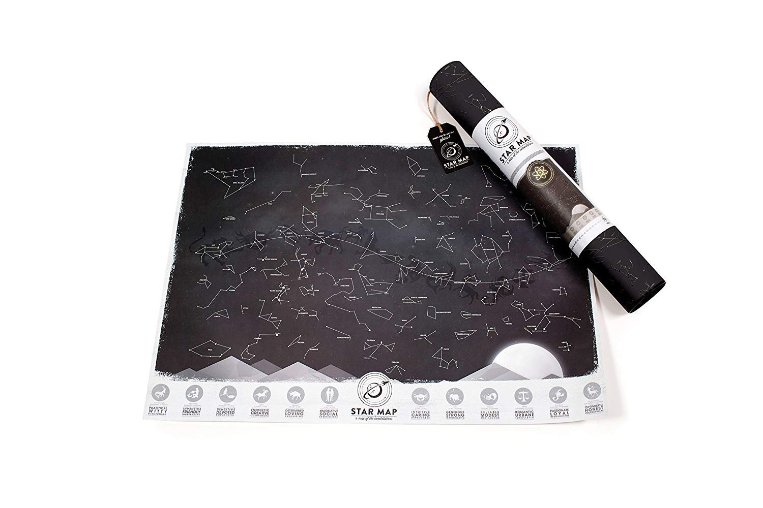 Star Map – Glow in the Dark Constellation Celestial Map – Star Guide Zodiac Constellations Astronomy Wall Art Poster – 9.4 x 6.7 cm