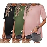 Ekouaer Maternity Shirts 3 Packs Short Sleeve Womens Oversized Pregnancy Tops Split Side Postpartum Blouse Clothes S-XXL