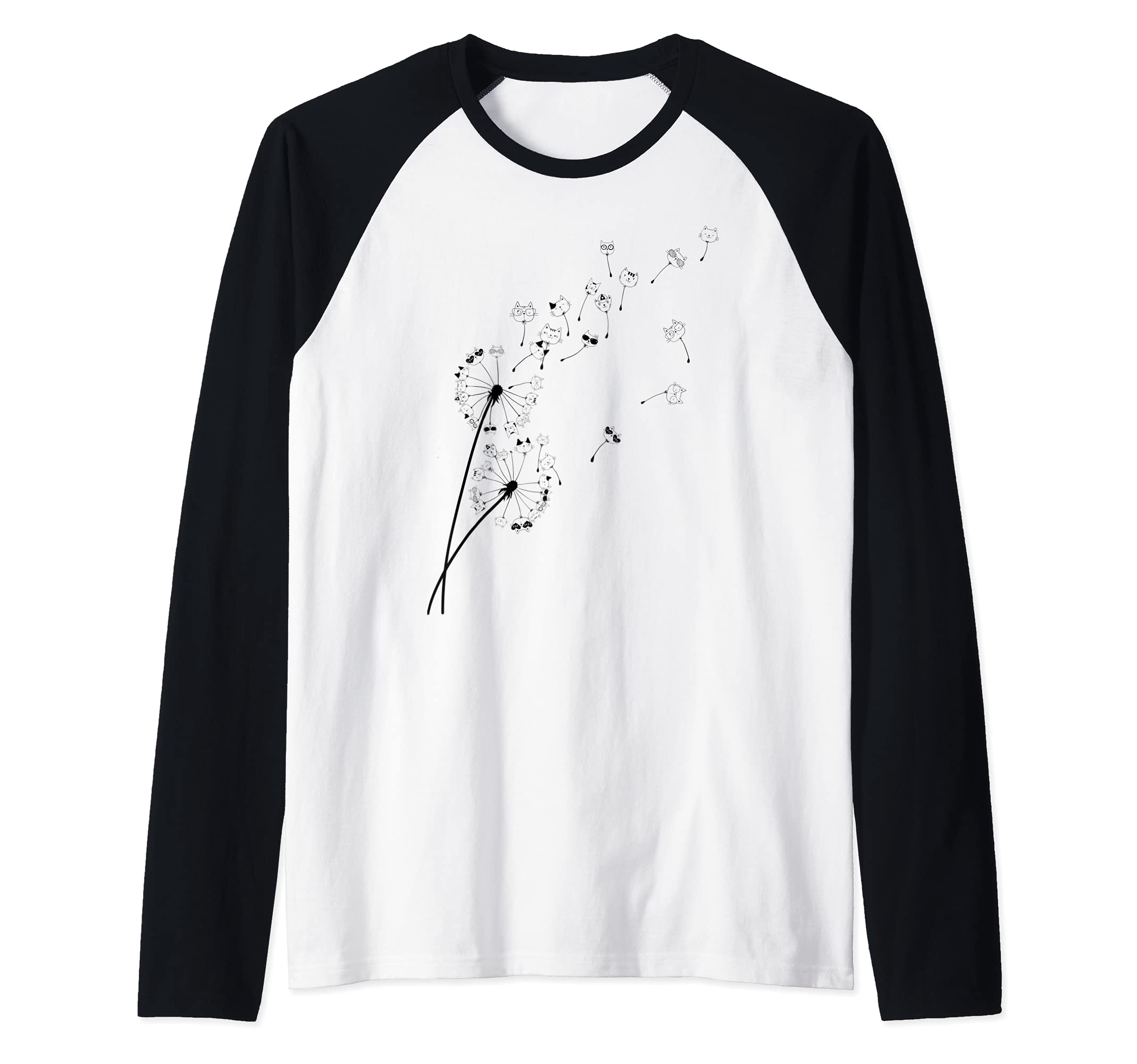 Cat Dandelion Cute Sweet Plant Fun Pet lover Raglan Baseball Tee