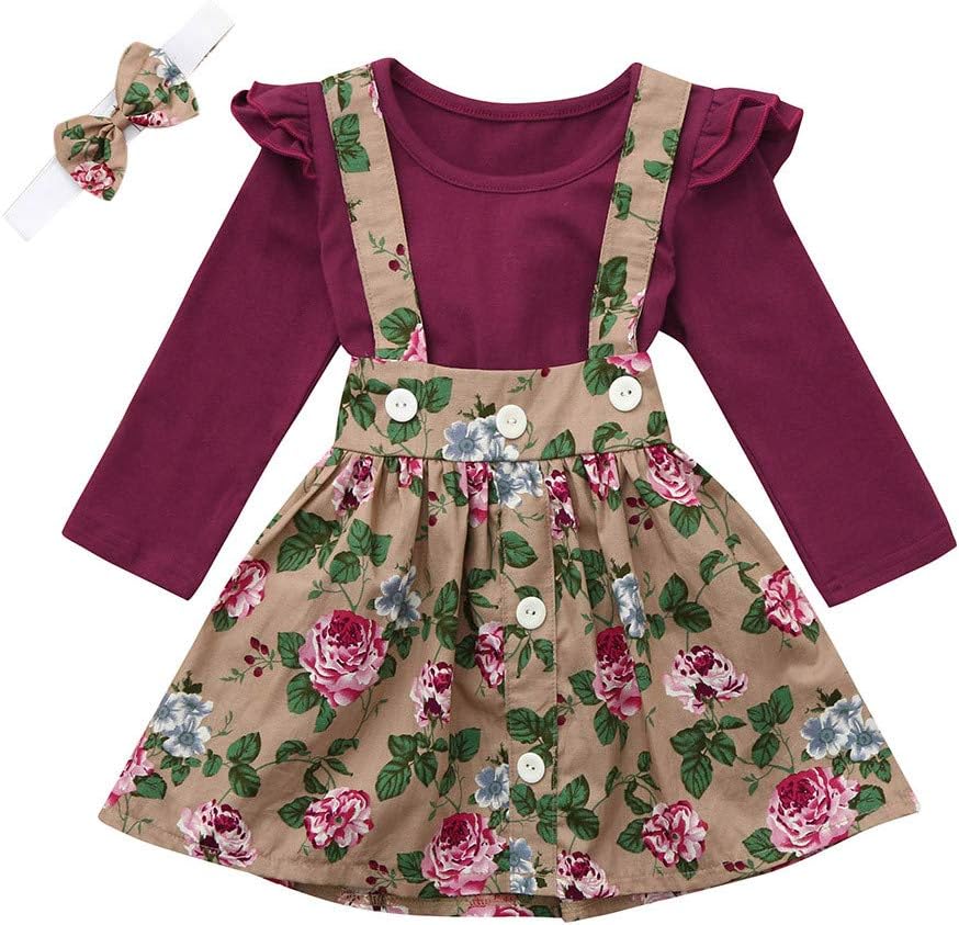 Baby Girls Dresses, Cute Toddler Infant Newborn Baby Girl 3Pcs Overalls Skirt +Headband+Romper Clothes Summer Autumn Outfits