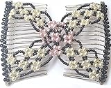 Lovef Elastic Double Combs Handmade Beaded Flower Hair Clips Hair Holder Ez Hair Comb (Rose Pink)
