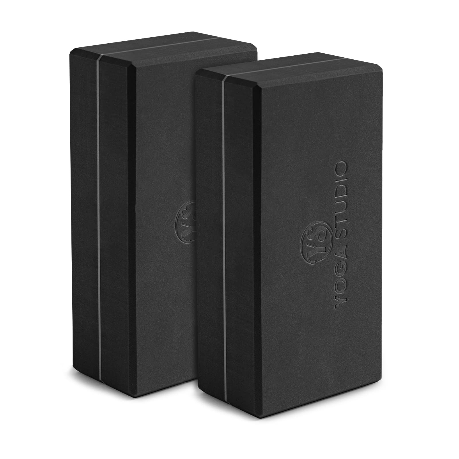 Yoga Studio Yoga Block High Density EVA Foam Gym Exercise Brick Twin Pack - Anti Slip, Bevelled Edges, Lightweight and Travel Friendly, Pilates Practice (Black)