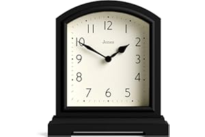 JONES CLOCKS® Tavern Mantel Clock | Modern Arch top Design | Black | Contemporary Classic Style for Desk, Table, Shelf or Bedside
