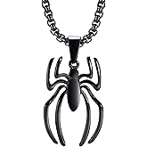Hisatan Spider-Man Necklace for Men & Women - Stainless Steel Spider Pendant Chain, Silver/gold plated/Black Necklace Jewelry Accessories Cool Gifts for Spiderman Fans, 24 Inches Box Chain