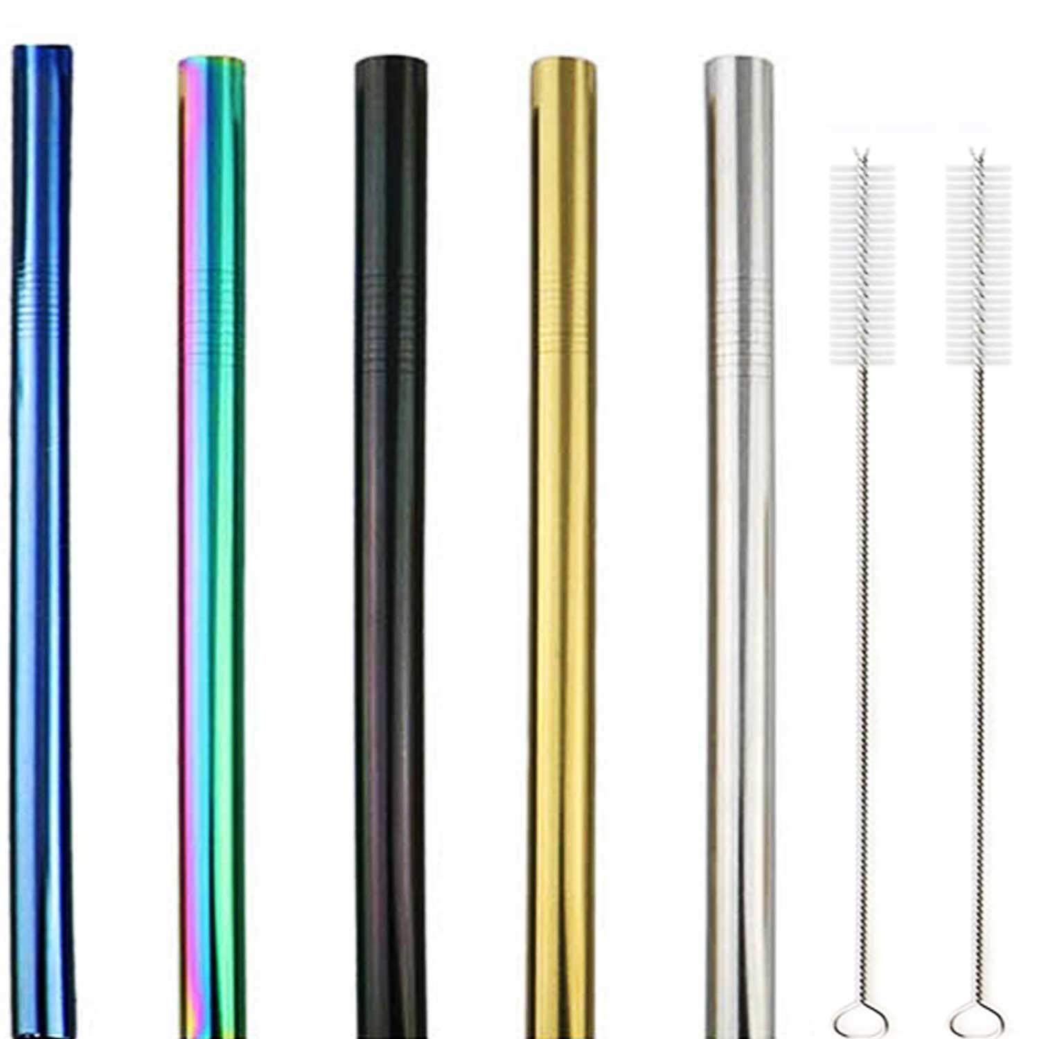 12pcs /Set Stainless Steel Straws Reusable 2 Cleaning Brush ，Metal Straw for Smoothie, Milkshake, Cocktail and Hot Drinks (A)