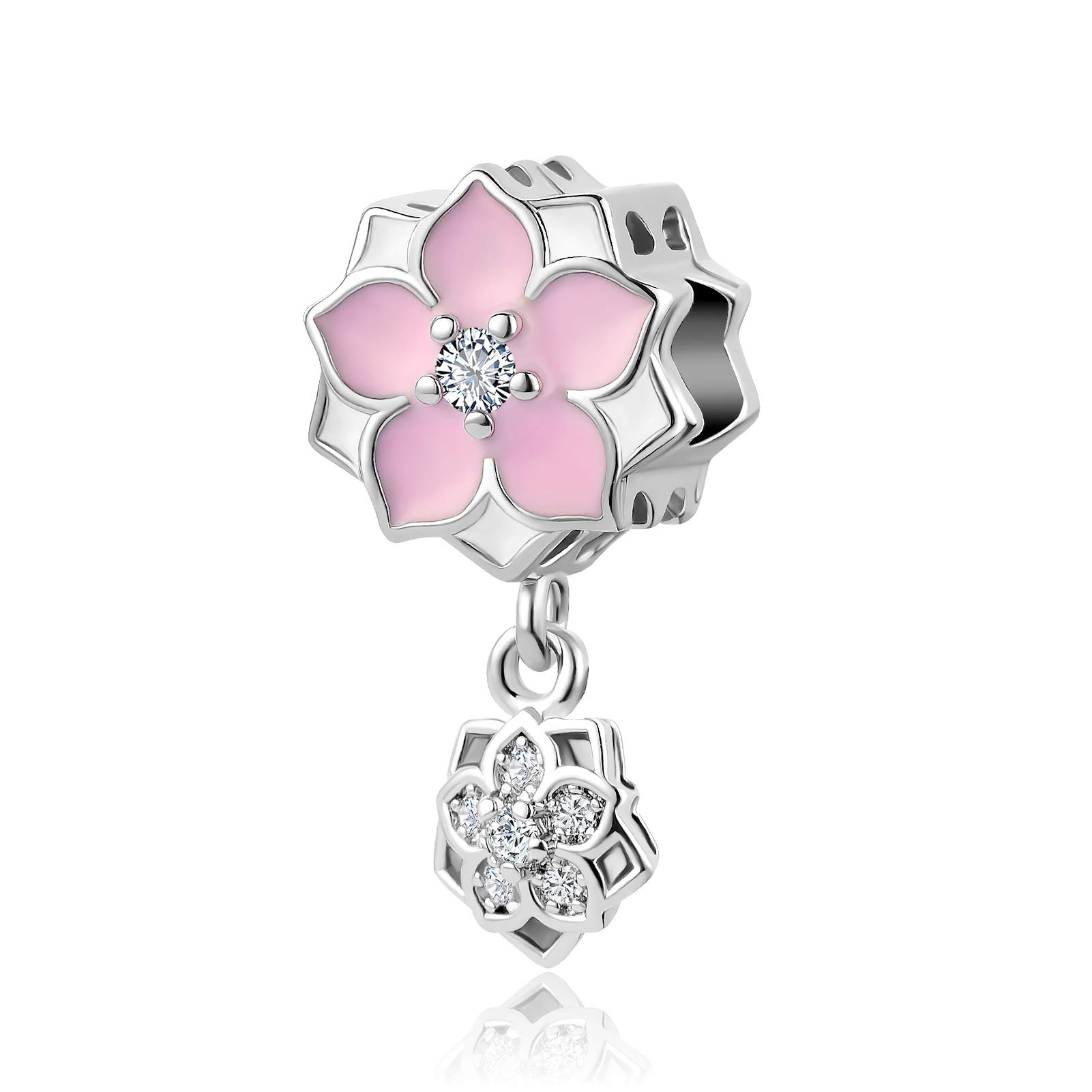 Pink Orchaid Flower Dangle Charm fits Pandora Charms Bracelets Christmas Birthday Jewellery Gift for Women Daughter Sister Granddaughter
