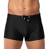 Arjen Kroos Men's Classic Solid Square Cut Swimwear Sexy Tight Swimming Trunks Tan Through Bikini Swim Briefs