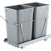 VEVOR Pullout Trash Can for Kitchen Cabinets, 27QTx2 Double Under Sink Garbage Waste Recycling Bin, Under Mount Waste Container, with Heavy Duty Metal Full Extension Sliding System and Handle Grey