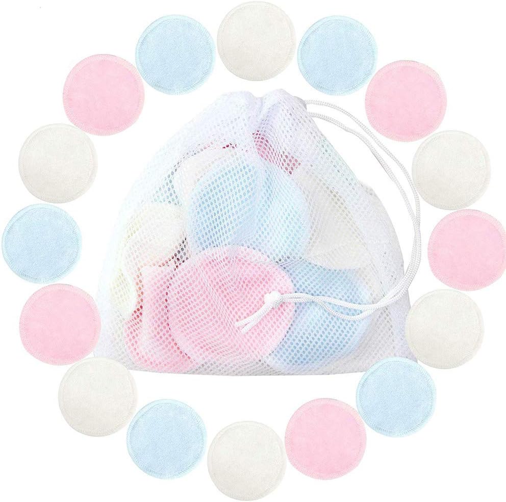 Diadia Cleaner 16 Packs Reusable Make Up Remover Pads, Washable Bamboo Pad Nursing Pads Nursing Covers with Laundry Bag, Soft Facial Skin Care Wash Cloth Pads