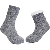 LEMZONE Women's Winter Slipper Socks with Grippers, Warm Cozy Fuzzy Fleece-lined Cabin Socks Christmas Gifts