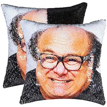 cygnus Sequin Mermaid Pillow Cover Danny Devito Face Funny Reversible Magic Throw Pillow Case That Color Changes 16x16 (Black)