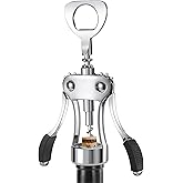 KORCCI Wine Opener, Heavy-Duty Zinc Alloy Wing Corkscrew, Premium Beer Bottle Opener, Multifunctional Wine Accessories with Ergonomic Handle and Sharp Screw, for Kitchen, Bar, Restaurant (SILVER)