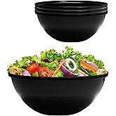 BESTVIP 150oz 4 Pack Black Plastic Serving Bowls for Party, Disposable 11.6" Large Salads Container for Snacks, Chips, Meal Prep, Stackable Candy Dishes for Christmas, Holiday, Reusable