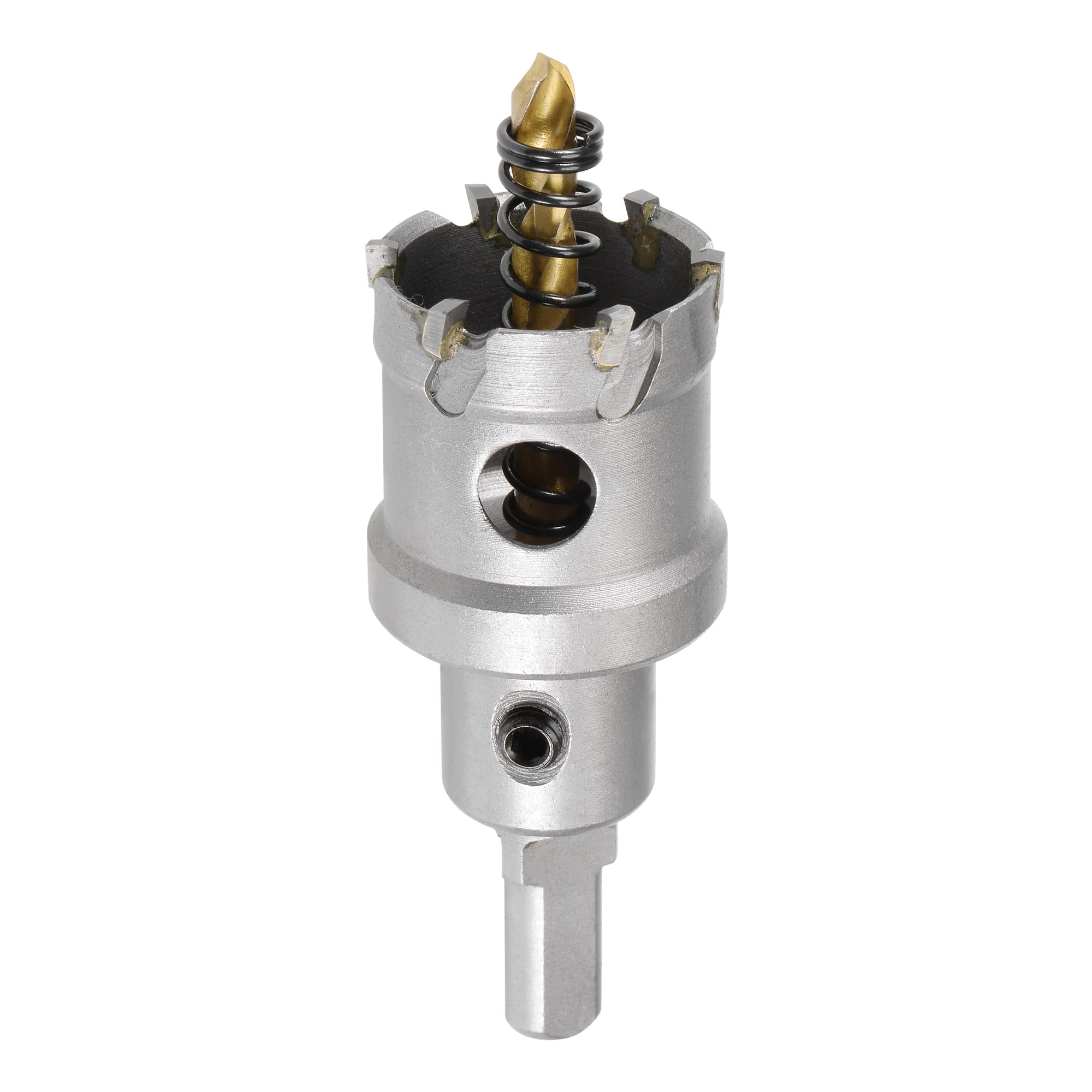 sourcing map 32mm Carbide Hole Cutter, Hole Saws for Stainless Steel Sheet Metal, Non-slip Triangular Shank Limit Step, with Titanium Coated Center Drill