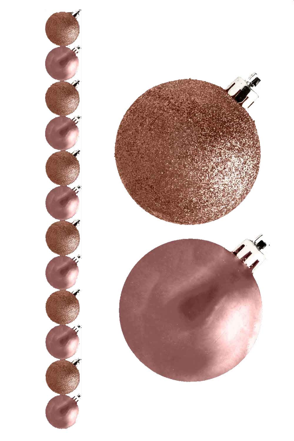 Toyland® Pack Of 12-3cm Baubles ROSE GOLD - Glitter and Matte - Christmas Tree Decorations…