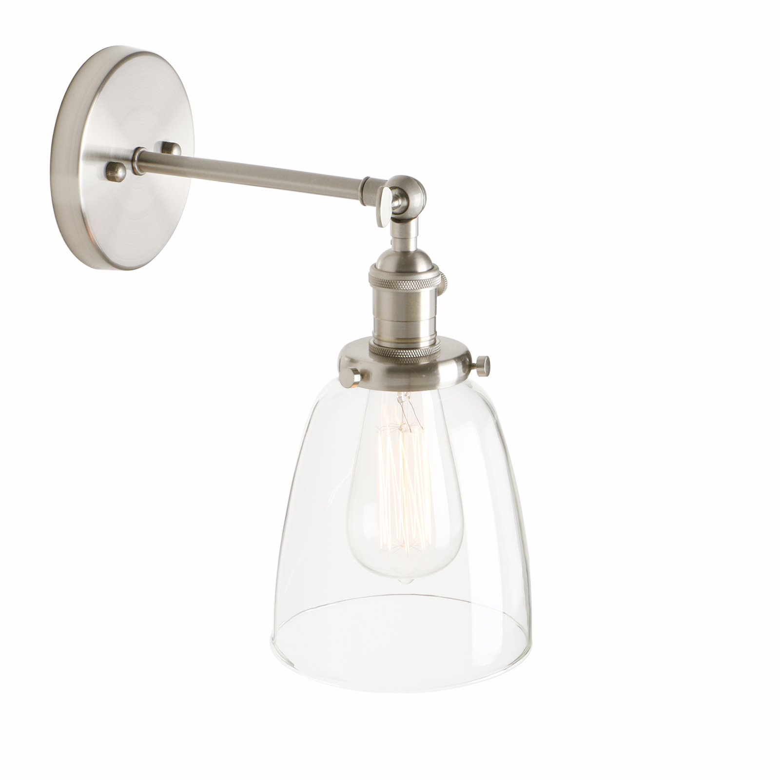 PathsOn Industrial Vintage Modern Wall Light Fittings Loft Bar Kitchen Sconce Wall Lamp Light Fixture with 5.5” Clear Glass Lampshade E27 (Brushed)
