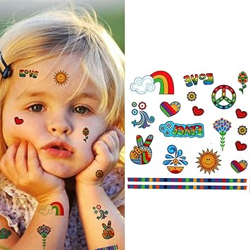 Tatouages Temporaires Enfants Colores Body Art Dessin Anime Beau Soleil Mignon Arc En Ciel Faux Autocollants Pour Enfants Autocollants De Tatouage Temporaire Impermeable A L Eau 10 12cm 015 Amazon Fr Jeux Et Jouets