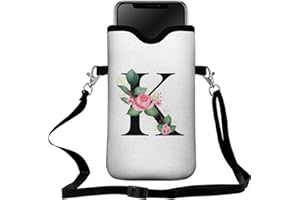 FREZORA Cell Phone Sleeves Bag Case Crossbody Neoprene Holder Lanyard Phone Pouch for Women Men 7.5 X 4.5 Inches - Letter_K