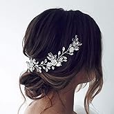 Unicra Bride Flower Wedding Hairpiece Pearls Bridal Hair Accessory with Crystals for Women and Girls (Silver)