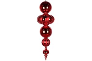 Vickerman 54 Inch Shiny and Matte Finial Christmas Ornament, Featuring Shatterproof Plastic, Large Holiday Christmas Tree Decoration, Red - Ready to Hang