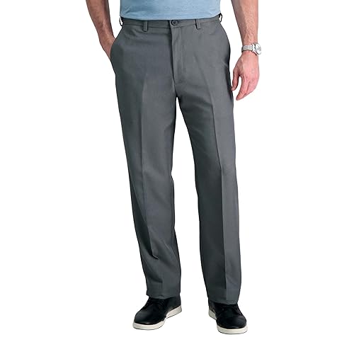 Haggar mens Cool 18 Stria Hidden Expandable Waistband Plain Front casual pants, Graphite, 38W x 29L US