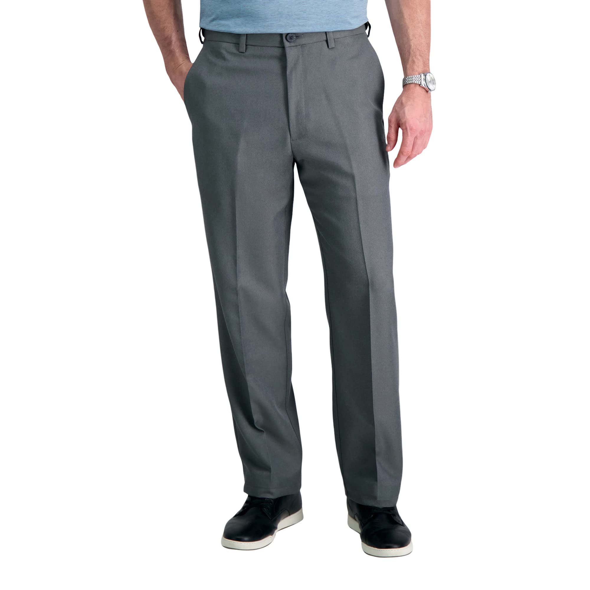 Haggar mens Cool 18 Stria Hidden Expandable Waistband Plain Front casual pants, Graphite, 36W x 32L US
