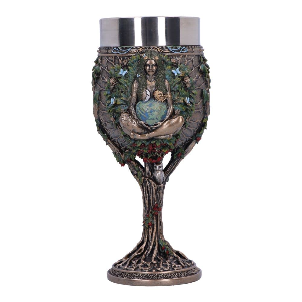 Nemesis Now Mother Earth Goblet 20cm, Resin w. Stainless Steel, Bronze, Fine Detailing, Cast in the Finest Resin, Stainless Steel Insert