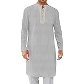 Yousify Mens Kaftan Thobe Casual Henley Shirts Button up Long Sleeve Robe Muslim Gown Shirt