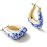 Ana Luisa Sphere Hoop Earring -Abby and Dakota Styles Womens Earrings - Trendy 14K Gold Plated, Silver Rhodium Plated w/Blue Marble - Mini Huggie Hoop Earrings for Women Hypoallergenic & Tarnish-Free