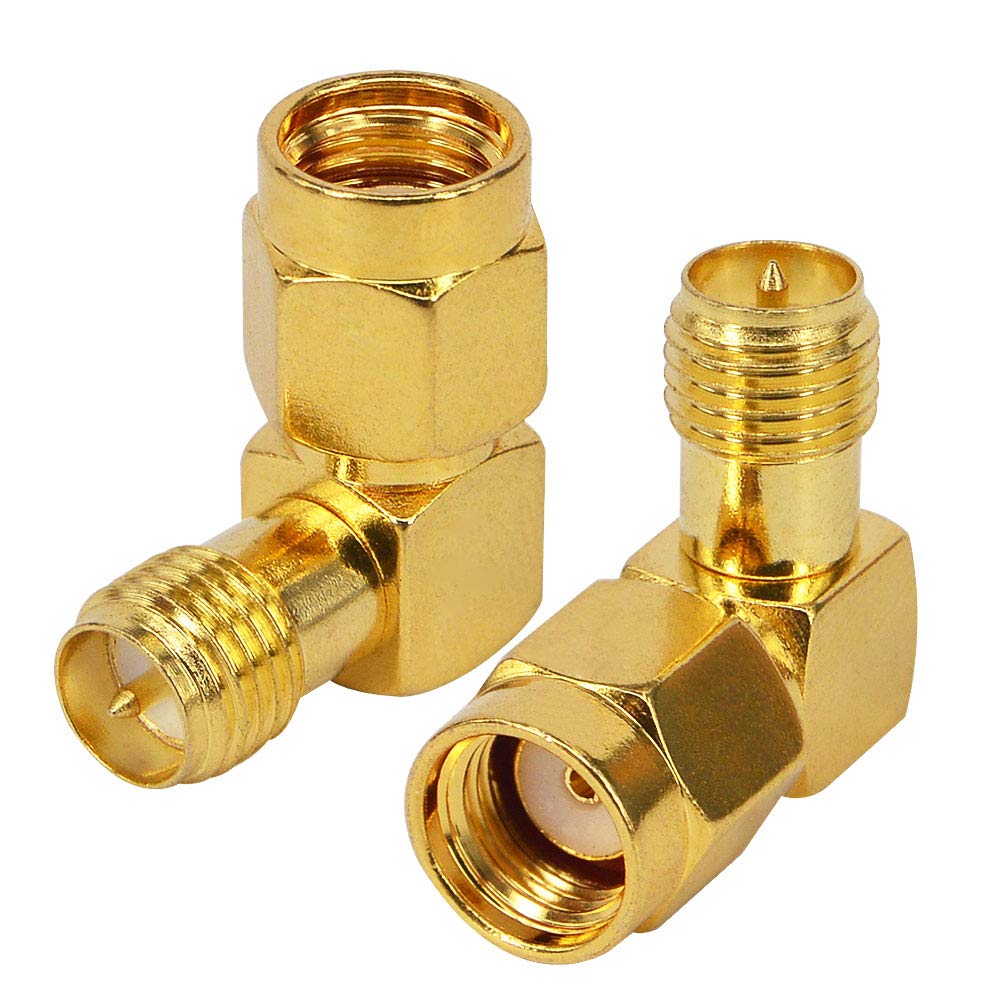 Boobrie 90 Degree RP-SMA Coaxial Connector RP-SMA Male to RP-SMA Female Adapter Right Angle Reverse Polarity SMA Male to Female Adapter for Audio FPV Drone Antennas Radio Video Mobile Pack of 2