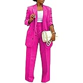 HuiSiFang Women's Business Casual Suits 2 Piece Dressy Blazer and Loose Straight Leg Pants Set