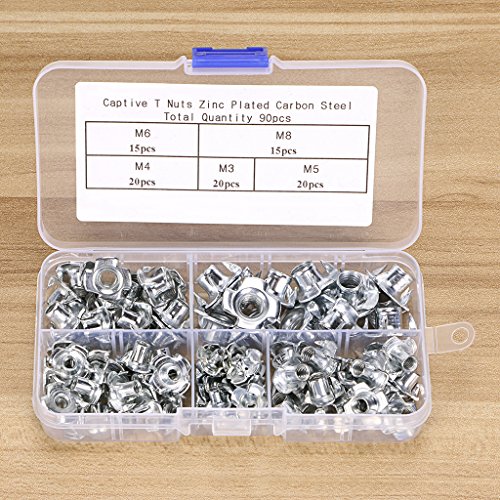 image for OwnMy T-Nuts 90Pcs Zinc Plated Steel Blind Nuts Four Claws Nut Threade