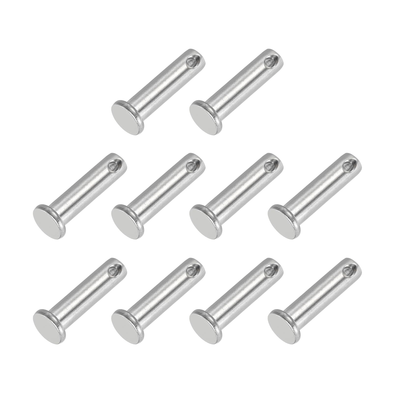 PATIKIL 8 x 30 Mm Single Hole Clevis Pins, 10 Pcs 304 Stainless Steel Flat Head Pin for Hitch Pin Lock Link Hinge Systems, Silver