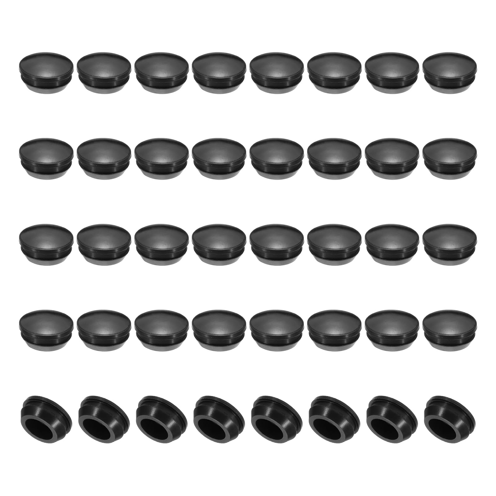 PATIKIL 14mm Diameter Silicone Hole Plug, 40 Pcs Round Snap in Type Locking Furniture Button Protective Cover Cap Head Fit for 14-15mm Hole for Seal Bulkhead Cylinder Hole, Black